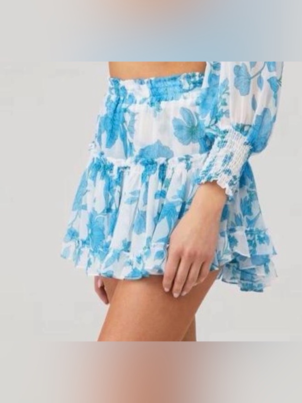 MISA Los Angeles Blue Floral Ruffled Mini Skirt Marion Skirt Layered